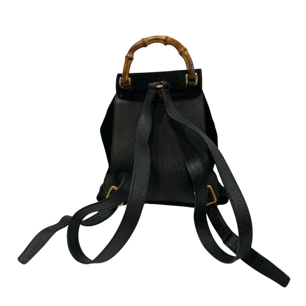 Gucci Bamboo Drawstring Backpack Rucksack Leather Black - Picture 2 of 6